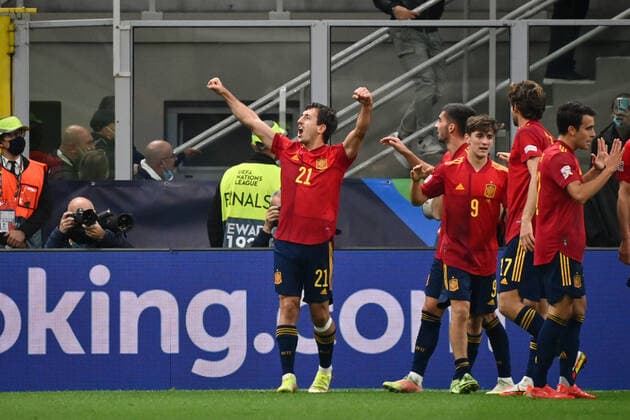 Photo LaPresse - Massimo Paolone October, 10 2021 Milan, Italy soccer Spain vs France - Nations League Final Season 2020 2021 - San Siro Stadium of Milan. In the pic: Mikel Oyarzabal (Spain) celebrates after scoring goal 1-0  Copyright: xMassimoxPaolone LaPressex