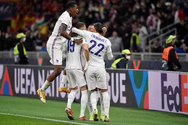 Karim Benzema of France celebrates after scoring the goal of 1-1 during the Uefa Nations League final football match between Spain and France at San Siro stadium in Milano (Italy), October 10th, 2021. Photo Andrea Staccioli Insidefoto andreaxstaccioli