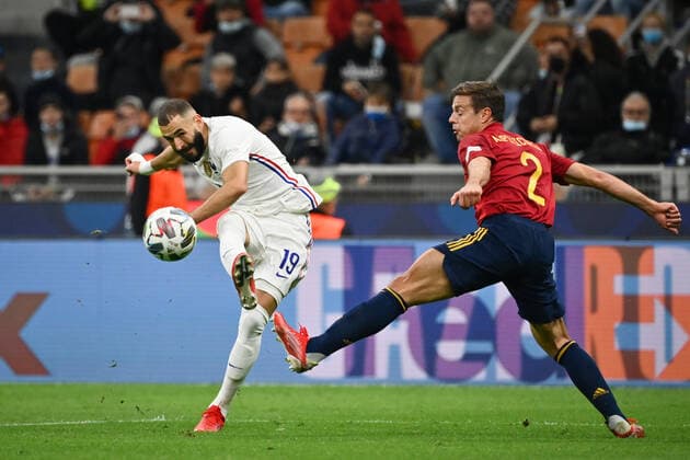 Photo LaPresse - Massimo Paolone October, 10 2021 Milan, Italy soccer Spain vs France - Nations League Final Season 2020 2021 - San Siro Stadium of Milan. In the pic: Karim Benzema (France) goal 1-1  Copyright: xMassimoxPaolone LaPressex