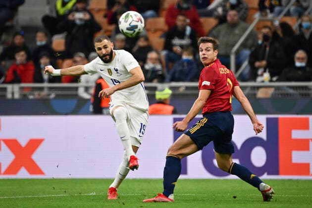 Photo LaPresse - Massimo Paolone October, 10 2021 Milan, Italy soccer Spain vs France - Nations League Final Season 2020 2021 - San Siro Stadium of Milan. In the pic: Karim Benzema (France) goal 1-1  Copyright: xMassimoxPaolone LaPressex