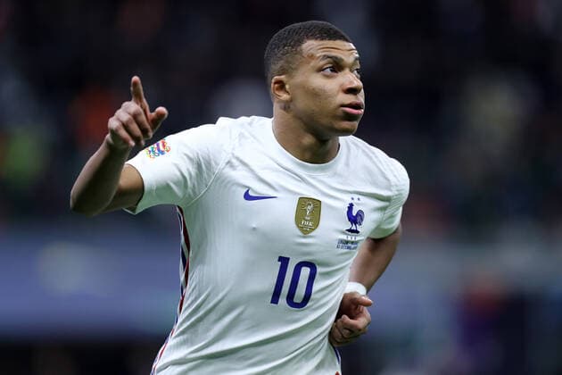 Spain - France Kylian Mbappe of France celebrates after scoring his team s second goal during the Uefa Nations League final match between Spain and France at Stadio Giuseppe Meazza on October 10, 2021 in Milan, Italy. Milano Stadio Giuseppe Meazza Italy Copyright: xMarcoxCanonierox