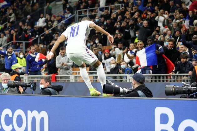 Spain - France Kylian Mbappe of France celebrates after scoring his team s second goal during the Uefa Nations League final match between Spain and France at Stadio Giuseppe Meazza on October 10, 2021 in Milan, Italy. Milano Stadio Giuseppe Meazza Italy Copyright: xSportinfotox