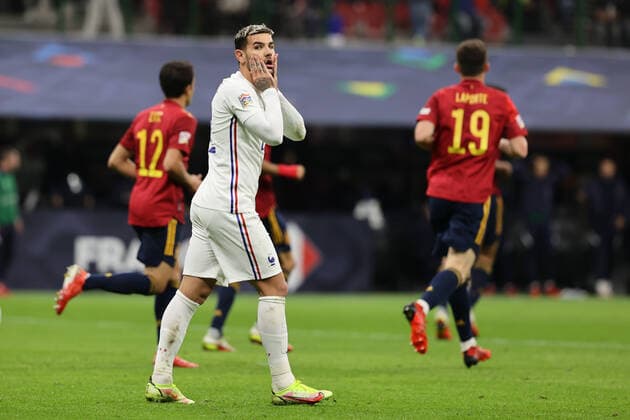 Theo Hernandez of France reacts during the UEFA Nations League Finals 2021 final football match between Spain and France at Giuseppe Meazza Stadium, Milan, Italy on October 10, 2021  Copyright: xFabrizioxCarabellix xIPAx xx 0
