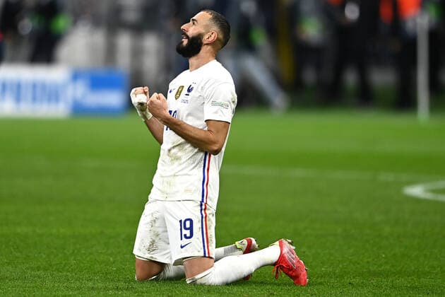 Mg Milano 10 10 2021 - Uefa Nations League Spagna-Francia foto Matteo Gribaudi Image nella foto: esultanza fine gara Karim Benzema 