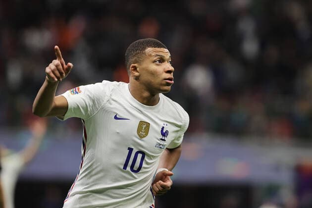 Mandatory Credit: Photo by Fabrizio Carabelli LiveMedia Shutterstock (12532157bl) Kylian Mbappe of France celebrates after scoring a goal football UEFA Nations League match Final - Spain vs France, Milan, Italy - 10 Oct 2021 football UEFA Nations League match Final - Spain vs France, Milan, Italy - 10 Oct 2021  Copyright: xFabrizioxCarabelli LiveMedia Shutterstockx 12532157bl
