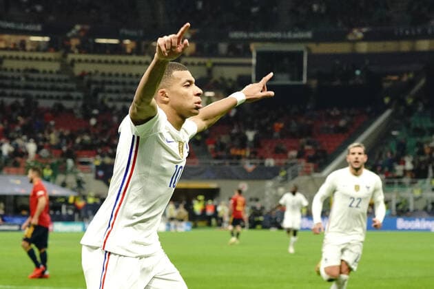 Joie - Kylian MBappe (France) FOOTBALL : Espagne vs France - League des Nations - Finale - Milan - 10 10 2021 NorbertScanella Panoramic 