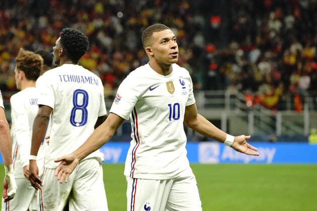 Joie - Kylian MBappe (France) FOOTBALL : Espagne vs France - League des Nations - Finale - Milan - 10 10 2021 NorbertScanella Panoramic 