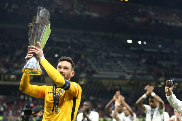 Spain - France Hugo Lloris of France celebrates after winning the Uefa Nations League final match between Spain and France at Stadio Giuseppe Meazza on October 10, 2021 in Milan, Italy. Milano Stadio Giuseppe Meazza Italy Copyright: xMarcoxCanonierox
