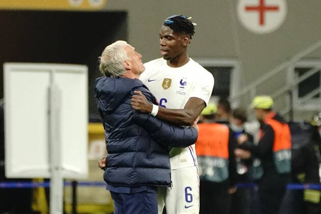 Didier Deschamps (selectionneur de l equipe de France) - Paul Pogba (France) FOOTBALL : Espagne vs France - League des Nations - Finale - Milan - 10 10 2021 NorbertScanella Panoramic 
