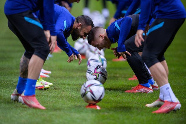 Sport Themen der Woche KW41 Sport Bilder des Tages 211011 Players of the Greek national football team during a training session on October 11, 2021 in Stockholm. Photo: Joel Marklund BILDBYRAN kod JM JM0211 bbeng fotboll football soccer fotball vm-kval FIFA World Cup, WM, Weltmeisterschaft, Fussball qualifier qualifier träning practice training trening greece grekland *** 211011 Players of the Greek national football team during a training session on October 11, 2021 in Stockholm Photo Joel Marklund BILDBYRAN code JM JM0211 bbeng football football soccer football world cup qualifier fifa world cup qualifier qualifier training practice training greece greece,  Copyright: JOELxMARKLUND BB211011JM088