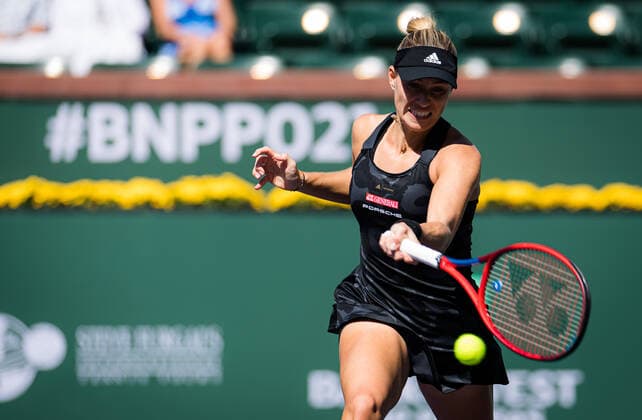 October 11, 2021, INDIAN WELS, UNITED STATES: Angelique Kerber of Germany in action during the third round at the 2021 BNP Paribas Open WTA, Tennis Damen 1000 tennis tournament against Daria Kasatkina of Russia INDIAN WELS UNITED STATES - ZUMAa181 20211011_zaa_a181_007 Copyright: xRobxPrangex