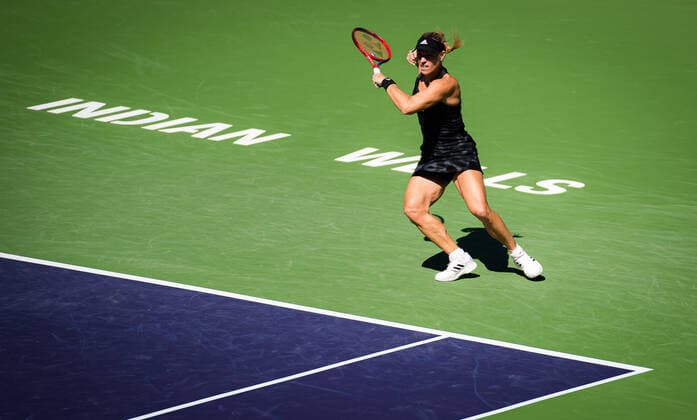 October 11, 2021, INDIAN WELS, UNITED STATES: Angelique Kerber of Germany in action during the third round at the 2021 BNP Paribas Open WTA, Tennis Damen 1000 tennis tournament against Daria Kasatkina of Russia INDIAN WELS UNITED STATES - ZUMAa181 20211011_zaa_a181_008 Copyright: xRobxPrangex