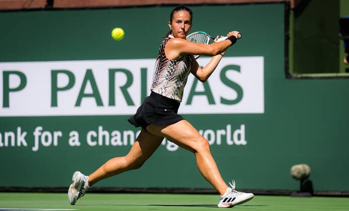 October 11, 2021, INDIAN WELS, UNITED STATES: Daria Kasatkina of Russia in action during the third round at the 2021 BNP Paribas Open WTA, Tennis Damen 1000 tennis tournament against Angelique Kerber of Germany INDIAN WELS UNITED STATES - ZUMAa181 20211011_zaa_a181_021 Copyright: xRobxPrangex