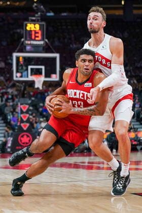 October 11, 2021, Toronto, on, Canada: Houston Rockets forward Anthony Lamb (33) drives to the basket against Toronto Raptors forward Sam Dekker (8) during second half NBA, Basketball Herren, USA preseason basketball action in Toronto on Monday, Oct. 11, 2021. Canada News - October 11, 2021  - ZUMAc35_ 20211011_zaf_c35_047 Copyright: xEvanxBuhlerx