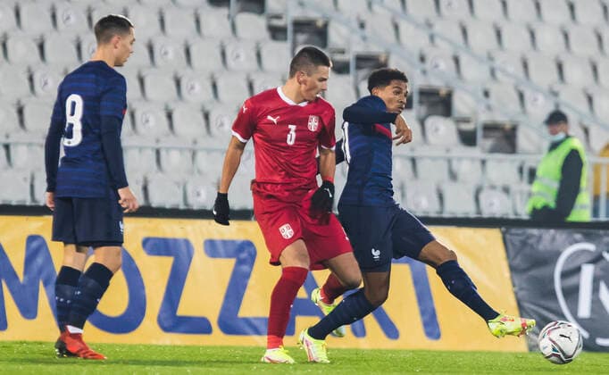 Amine Adli FOOTBALL : Serbie vs France - Espoirs - Qualification Euro 2023 - Belgrade - 12 10 2021 NikolaKrstic Panoramic 