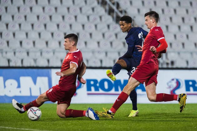 Amine Adli FOOTBALL : Serbie vs France - Espoirs - Qualification Euro 2023 - Belgrade - 12 10 2021 NikolaKrstic Panoramic 