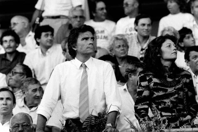 05.08.86 Olympique Marseille - AS Monaco Frankreich, Marseille, 05.08.1986, Fussball, Olympique Marseille - AS Monaco (3:1): Bernard Tapie (Präsident Olympique Marseille).