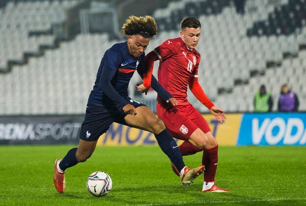 Janis Antiste FOOTBALL : Serbie vs France - Espoirs - Qualification Euro 2023 - Belgrade - 12 10 2021 NikolaKrstic Panoramic 