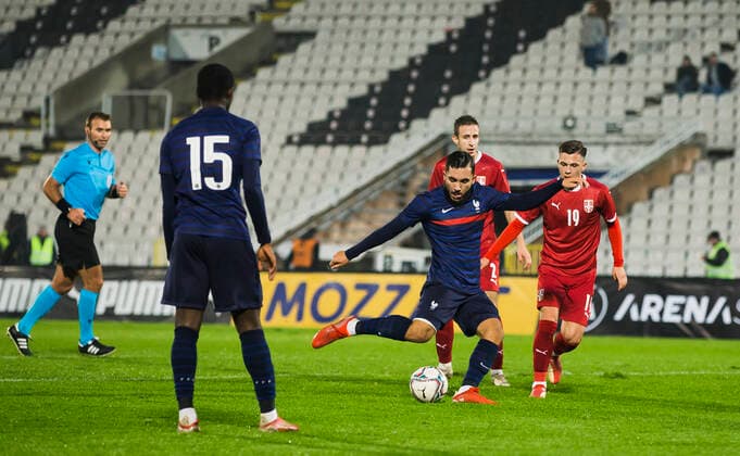 Rayan Cherki FOOTBALL : Serbie vs France - Espoirs - Qualification Euro 2023 - Belgrade - 12 10 2021 NikolaKrstic Panoramic 