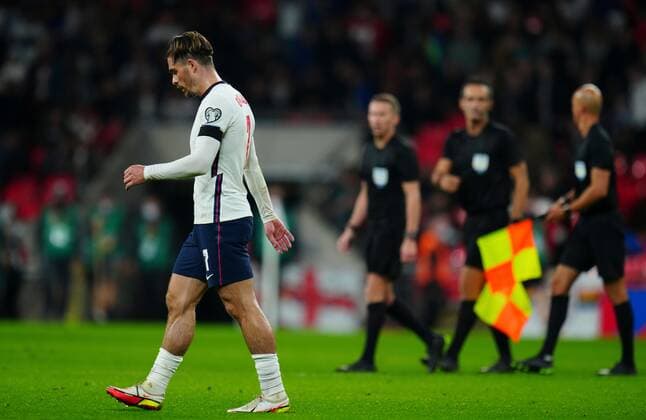 Mandatory Credit: Photo by Javier Garcia Shutterstock (12534018au) Jack Grealish of England England v Hungary, FIFA World Cup, WM, Weltmeisterschaft, Fussball 2022 Qualifying, Group I, Football, Wembley Stadium, London, UK - 12 Oct 2021 EDITORIAL USE ONLY No use with unauthorised audio, video, data, fixture lists, club league logos or live services. Online in-match use limited to 120 images, no video emulation. No use in betting, games or single club league player publications. England v Hungary, FIFA World Cup 2022 Qualifying, Group I, Football, Wembley Stadium, London, UK - 12 Oct 2021 EDITORIAL USE ONLY No use with unauthorised audio, video, data, fixture lists, club league logos or live services. Online in-match use limited to 120 images, no video emulation. No use in betting, games or single club league player publications.  Copyright: xJavierxGarcia Shutterstockx 12534018au