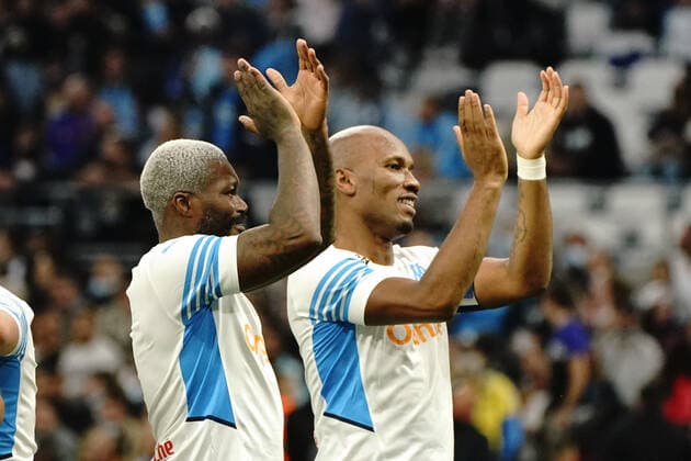 Didier Drogba (OM Legends) - Djibril Cisse (OM Legends) FOOTBALL : Match des HÃ ros - Match Caritatif au profit de l Unicef - Marseille - 13 10 2021 NorbertScanella Panoramic 