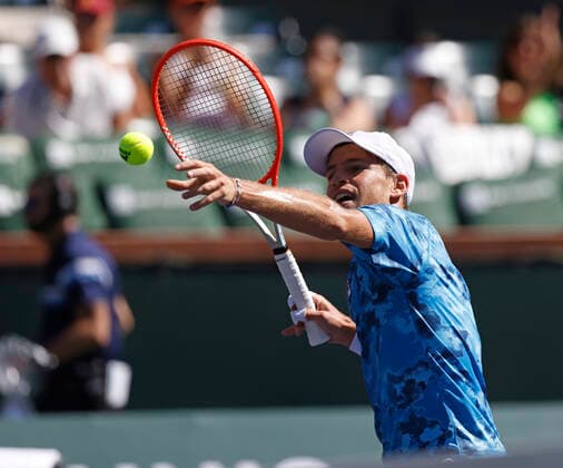 October 13, 2021 Diego Schwartzman (ARG) celebrates winning match point against Casper Ruud (NOR) during the 2021 BNP Paribas Open at Indian Wells Tennis Garden in Indian Wells, California. Mandatory Photo Credit : CSM Indian Wells United States of America - ZUMAc04_ 20211013_zaf_c04_057 Copyright: xCharlesxBausx