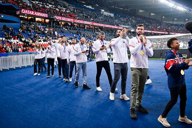 Le PSG celebre ses medailles Olympiques et Paralympiques Handball Yann Genty (medaille d or, France) Vincent Gerard (medaille d or, France) Mikkel Hansen (medaille d argent, Danemark) Luka Karabatic (medaille d or, France) Nikola Karabatic (medaille d or, France) Nedim Remili (medaille d or, France) Ferran Sole (medaille de bronze, Espagne) Henrik Toft Hansen (medaille d argent, Danemark) FOOTBALL : PSG vs SCO Angers - Ligue 1 Uber Eats - 15 10 2021 JBAutissier Panoramic 