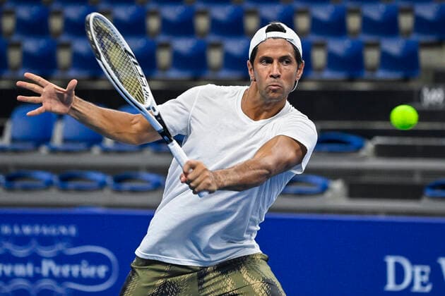 Spanish Fernando Verdasco pictured in action during a training session ahead of the European Open Tennis ATP, Tennis Herren tournament, in Antwerp, Saturday 16 October 2021. LAURIExDIEFFEMBACQ  x3114198x