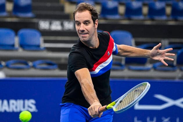 French Richard Gasquet pictured in action during a training session ahead of the European Open Tennis ATP, Tennis Herren tournament, in Antwerp, Saturday 16 October 2021. LAURIExDIEFFEMBACQ  x3114200x
