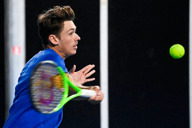 Australian Alex De Minaur pictured in action during a training session ahead of the European Open Tennis ATP, Tennis Herren tournament, in Antwerp, Saturday 16 October 2021. LAURIExDIEFFEMBACQ  x3114204x