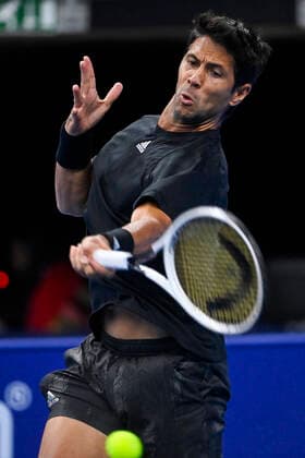 Spanish Fernando Verdasco pictured in action during a match between American Nakashima and Spanish Verdasco, in the qualifications for the European Open Tennis ATP, Tennis Herren tournament, in Antwerp, Sunday 17 October 2021. LAURIExDIEFFEMBACQ  x3114671x