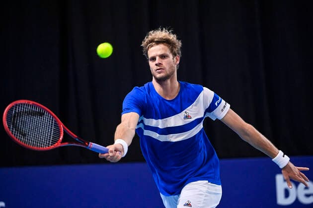 German Yannick Hanfmann pictured in action during a match between German Hanfmann and Swiss Laaksonen, in the qualifications for the European Open Tennis ATP, Tennis Herren tournament, in Antwerp, Sunday 17 October 2021. LAURIExDIEFFEMBACQ  x3114981x