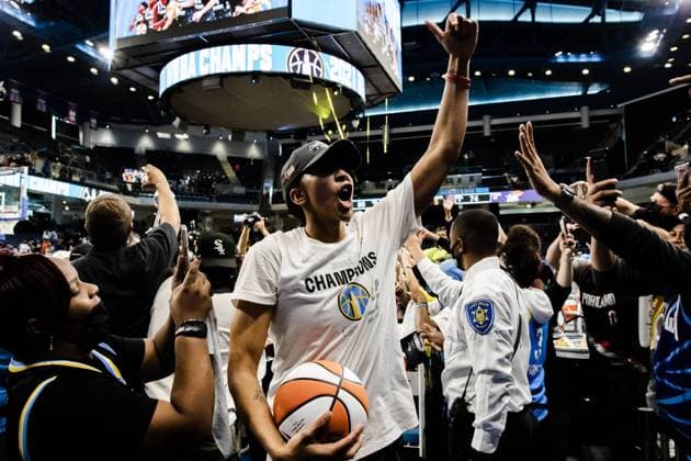 South Loop Candace Parker 3 heads to the locker room to celebrate on October 17, 2021 at Wintrust Arena Shaina Benhiyoun SPP Women?s National Basketball Association Finals Game 4 - Chicago Sky vs Phoenix Mercury - Wintrust Arena 