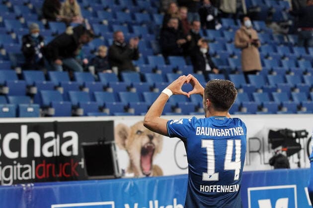 Torjubel 3:0 Hoffenheim, Torschütze Christoph Baumgartner (Hoffenh) . Fussball: LIGA: Saison 21 22: TSG 1899 Hoffenheim - 1. FC Köln , 8. Spieltag, 25.09.2021.