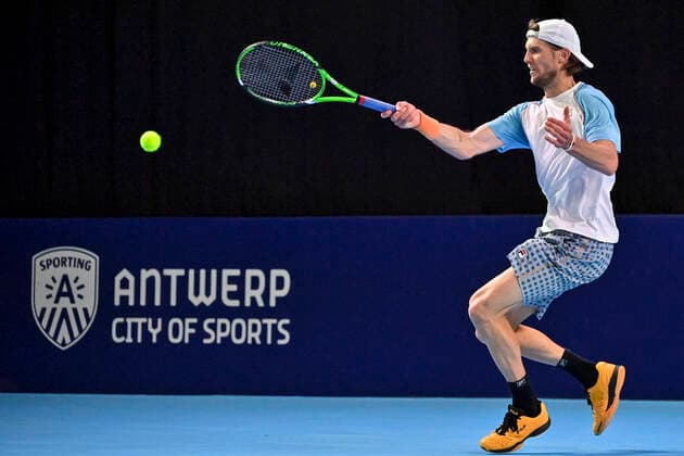 Italian Andreas Seppi pictured in action during a match between Italian Seppi and Austrian Novak, in the first round of the European Open Tennis ATP, Tennis Herren tournament, in Antwerp, Monday 18 October 2021. DIRKxWAEM  x3116197x