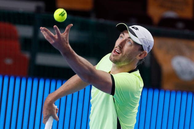 VTB Kremlin Cup 2021 International Tennis Tournament John Millman of Australia serves the ball to Benjamin Bonzi of France during the men s singles Round of 32 tennis match of the ATP, Tennis Herren 250 VTB Kremlin Cup 2021 International Tennis Tournament at the Irina Viner-Usmanova Gymnastics Palace on October 18, 2021 in Moscow, Russia. Moscow Russia kireev-notitle211018_npGbl  Copyright: xMikexKireevx