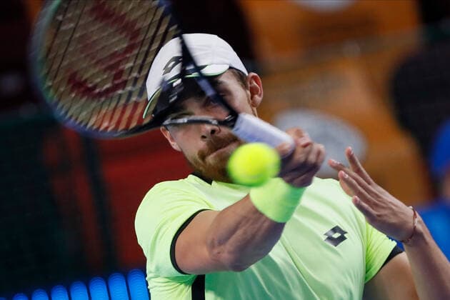 VTB Kremlin Cup 2021 International Tennis Tournament Benjamin Bonzi of France returns the ball to John Millman of Australia during the men s singles Round of 32 tennis match of the ATP, Tennis Herren 250 VTB Kremlin Cup 2021 International Tennis Tournament at the Irina Viner-Usmanova Gymnastics Palace on October 18, 2021 in Moscow, Russia. Moscow Russia kireev-notitle211018_nphDN  Copyright: xMikexKireevx