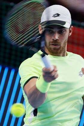 VTB Kremlin Cup 2021 International Tennis Tournament Benjamin Bonzi of France returns the ball to John Millman of Australia during the men s singles Round of 32 tennis match of the ATP, Tennis Herren 250 VTB Kremlin Cup 2021 International Tennis Tournament at the Irina Viner-Usmanova Gymnastics Palace on October 18, 2021 in Moscow, Russia. Moscow Russia kireev-notitle211018_npj6S  Copyright: xMikexKireevx