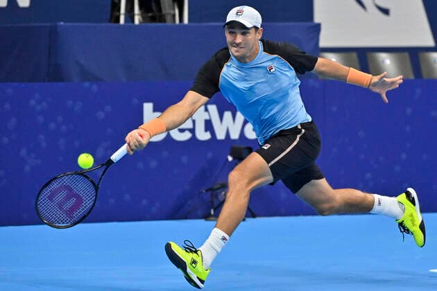 Serbian Dusan Lajovic pictured during a match between Argentina s Delbonis and French Rinderknech, in the first round of the European Open Tennis ATP, Tennis Herren tournament, in Antwerp, Monday 18 October 2021. DIRKxWAEM  x3116594x