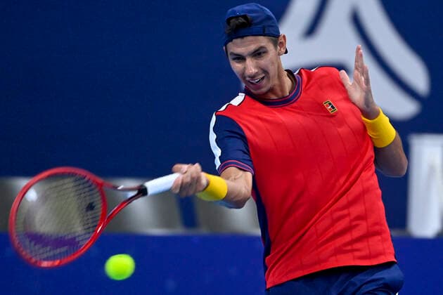 Australian Alexei Popyrin pictured during a match between Australian Popyrin and Dutch Van de Zandschulp, in the first round of the European Open Tennis ATP, Tennis Herren tournament, in Antwerp, Monday 18 October 2021. LAURIExDIEFFEMBACQ  x3116727x