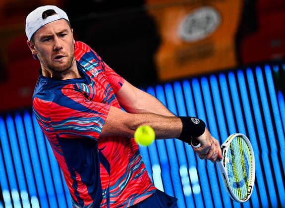 6675365 19.10.2021 Ukraine s Illya Marchenko returns a shot during the men s singles first round tennis match against Kazakhstan s Alexander Bublik at the Kremlin Cup, in Moscow, Russia. Vladimir Astapkovich Sputnik Russia Tennis Kremlin Cup  c5bf84c3458e4825
