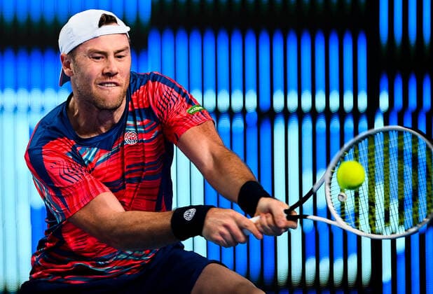 6675370 19.10.2021 Ukraine s Illya Marchenko returns a shot during the men s singles first round tennis match against Kazakhstan s Alexander Bublik at the Kremlin Cup, in Moscow, Russia. Vladimir Astapkovich Sputnik Russia Tennis Kremlin Cup  7ed3af76cac57c32