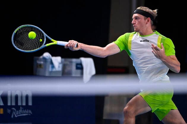Spanish Alejandro Davidovich Fokina pictured in action during a tennis match against Australian Thompson, in the first round of the European Open Tennis ATP, Tennis Herren tournament, in Antwerp, Tuesday 19 October 2021. LAURIExDIEFFEMBACQ  x3117062x