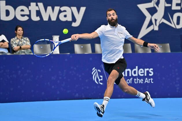 French Benoit Paire pictured in action during a match between Swiss Laaksonen and French Paire, in the first round of the European Open Tennis ATP, Tennis Herren tournament, in Antwerp, Tuesday 19 October 2021. DIRKxWAEM  x3117176x