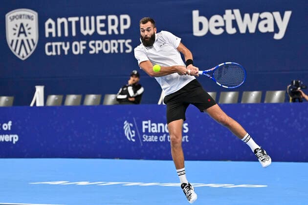 French Benoit Paire pictured in action during a match between Swiss Laaksonen and French Paire, in the first round of the European Open Tennis ATP, Tennis Herren tournament, in Antwerp, Tuesday 19 October 2021. DIRKxWAEM  x3117186x