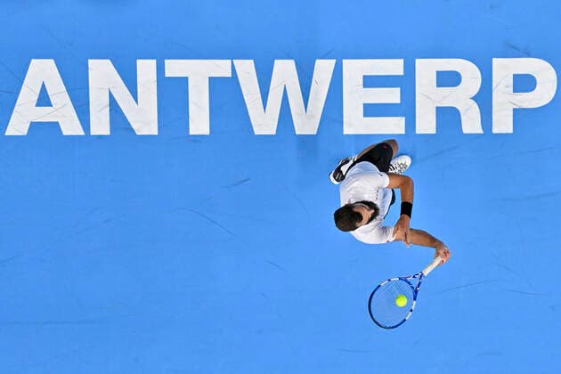 French Benoit Paire pictured in action during a match between Swiss Laaksonen and French Paire, in the first round of the European Open Tennis ATP, Tennis Herren tournament, in Antwerp, Tuesday 19 October 2021. DIRKxWAEM  x3117197x