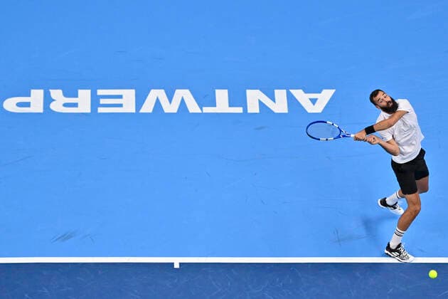 French Benoit Paire pictured in action during a match between Swiss Laaksonen and French Paire, in the first round of the European Open Tennis ATP, Tennis Herren tournament, in Antwerp, Tuesday 19 October 2021. DIRKxWAEM  x3117211x