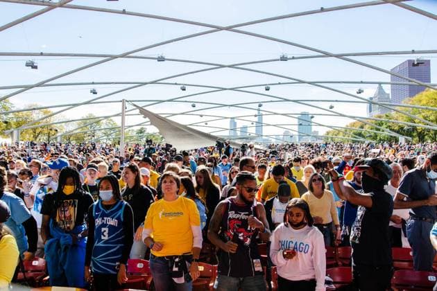 The Loop Crowd of Chicago SKy fans during the Chicago Sky Championship Parade and Rally on October 19, 2021 at the Pritzker Pavilion Shaina Benhiyoun SPP Chicago Sky 2021 Championship Parade and Rally 