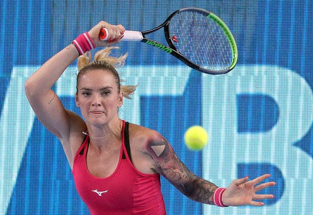 MOSCOW, RUSSIA - OCTOBER 20, 2021: The Czech Republic s Tereza Martincova returns the ball in her women s singles Round of 16 tennis match against Spain s Garbine Muguruza at the VTB Kremlin Cup 2021 at the Luzhniki Sports Palace. Mikhail Tereshchenko TASS  TS114D65
