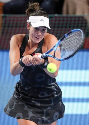MOSCOW, RUSSIA - OCTOBER 20, 2021: Spain s Garbine Muguruza returns the ball in her women s singles Round of 16 tennis match against the Czech Republic s Tereza Martincova at the VTB Kremlin Cup 2021 at the Luzhniki Sports Palace. Mikhail Tereshchenko TASS  TS114D6F